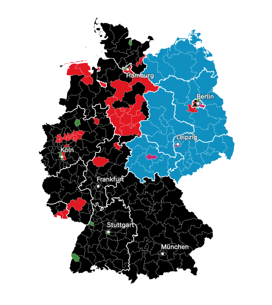 (c) 2025 zdf.de: Ergebnisse in den Wahlkreisen Bundestagswahl 2025, daten: bundeswahlleiterin.de